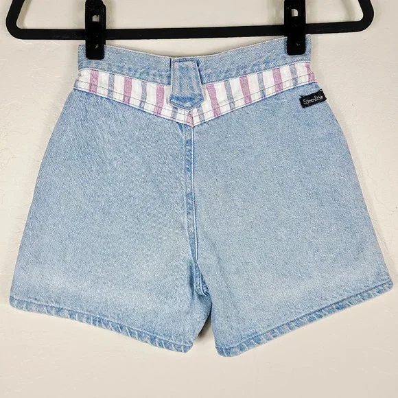 Vintage Wrangler Silver Lake Shorts Womens 23 Lightwash Pink Stripe High-Rise - Picture 2 of 9